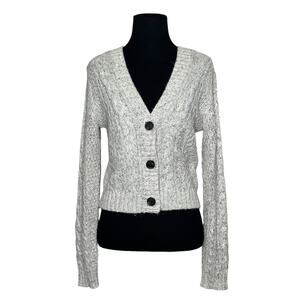 American Eagle light gray long sleeves buttoned crop cardigan sweater size Small